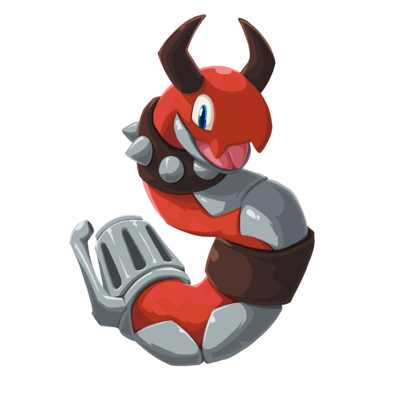Siniper, a red horned creature in a spiked collar and steel gauntlet